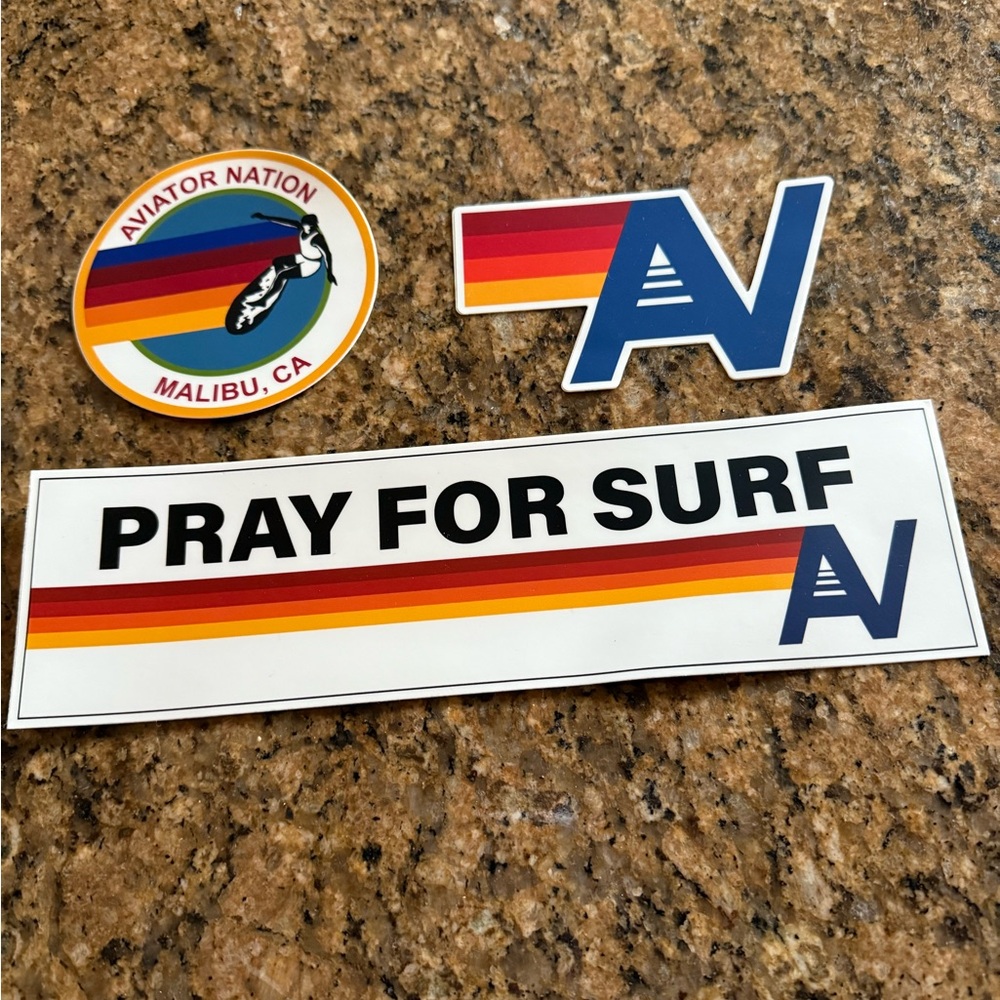 Aviator nation Malibu new bumper stickers pray for surf new